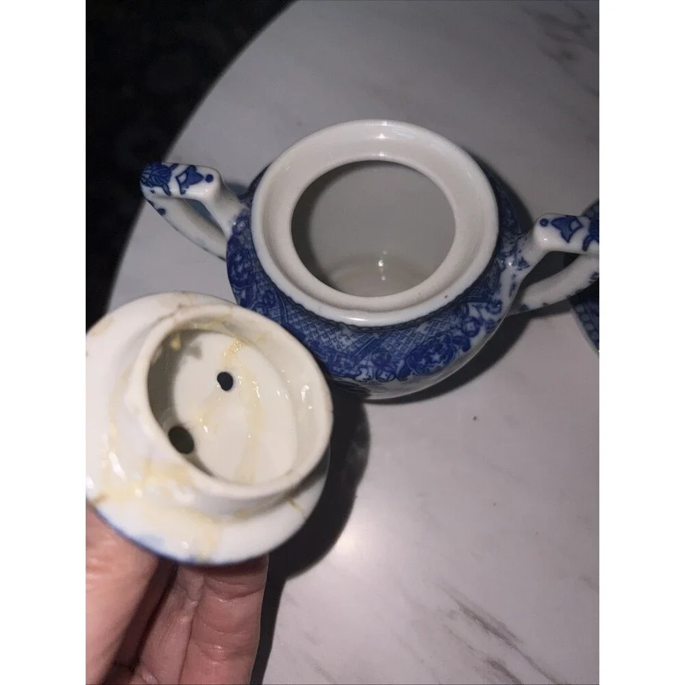 Japanese Child's Set Small Serving Pieces Blue White Ceramic